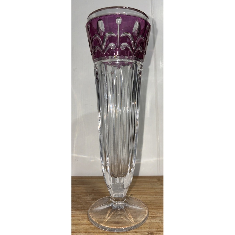 VTG Anna Hutte Bierkristall West German 24% Lead Crystal Vase Cranberry Pink